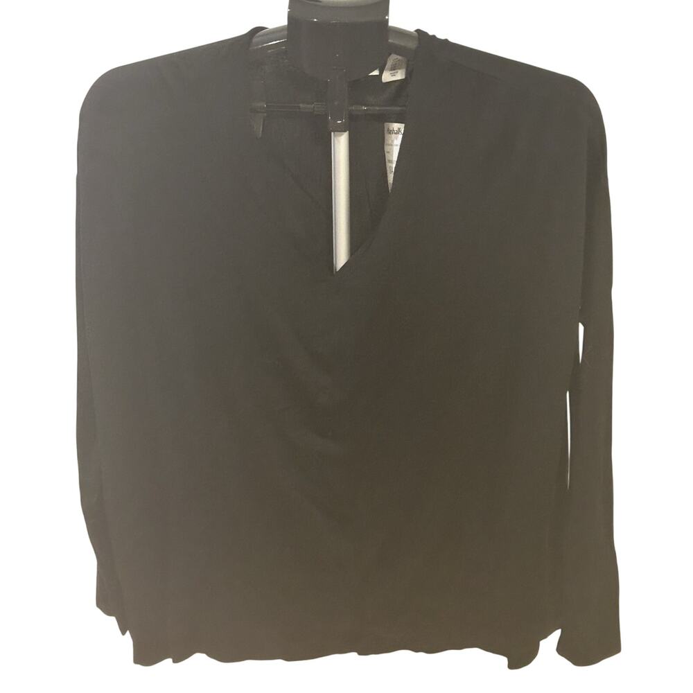NWT Nicole Miller Black V-Neck Long Sleeve Shirt Women's size M